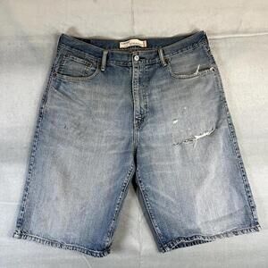 VTG Y2K Levis 569 Jean Shorts Jorts Mens 36 Blue Med Wash Distressed Loose Baggy